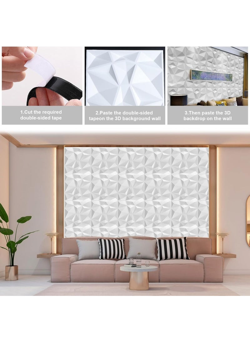 RATSAW 12 Pieces 3D Wall Panels, 3D Texture PVC Wallpaper, Diamond Design Decorative Wall Cover PVC Material Each 30x30cm White - Image 3